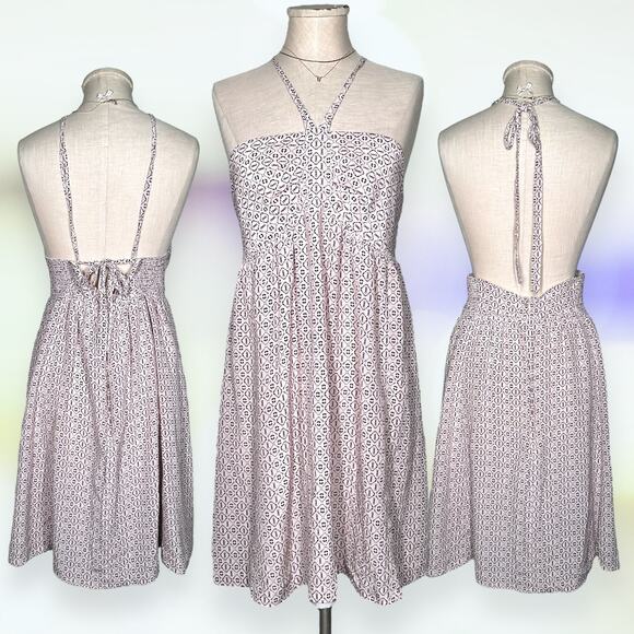 MADEWELL 100% Silk Halter Mini Dress Echo Grid Convertible Babydoll Purple 12 - Picture 1 of 11
